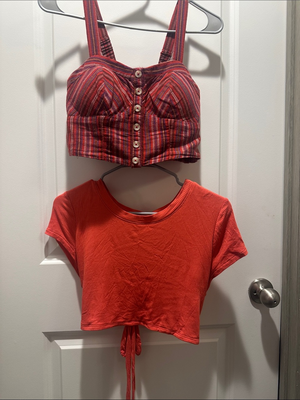 American Eagle Outfitters Red Striped Bustier with Orange Drawstring Crop Tee